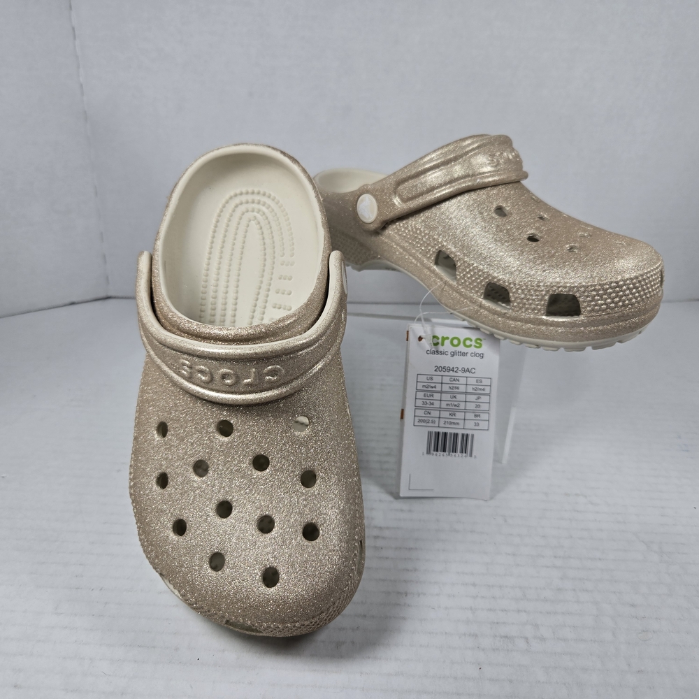 Crocs Classic Clogs Champagne Gold Glitter Color Size Women's 4 Men's or Youth 2